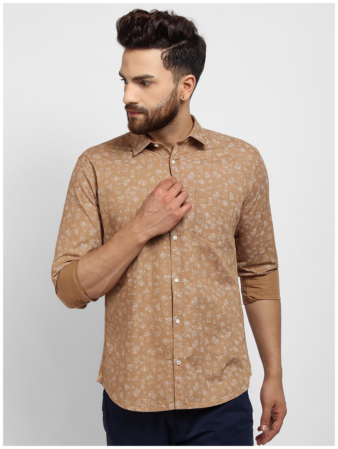 

cape canary Men Beige Printed Regular Fit Casual Shirt
