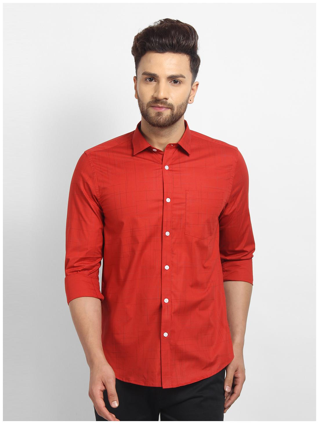 

cape canary Men Red Printed Regular Fit Casual Shirt