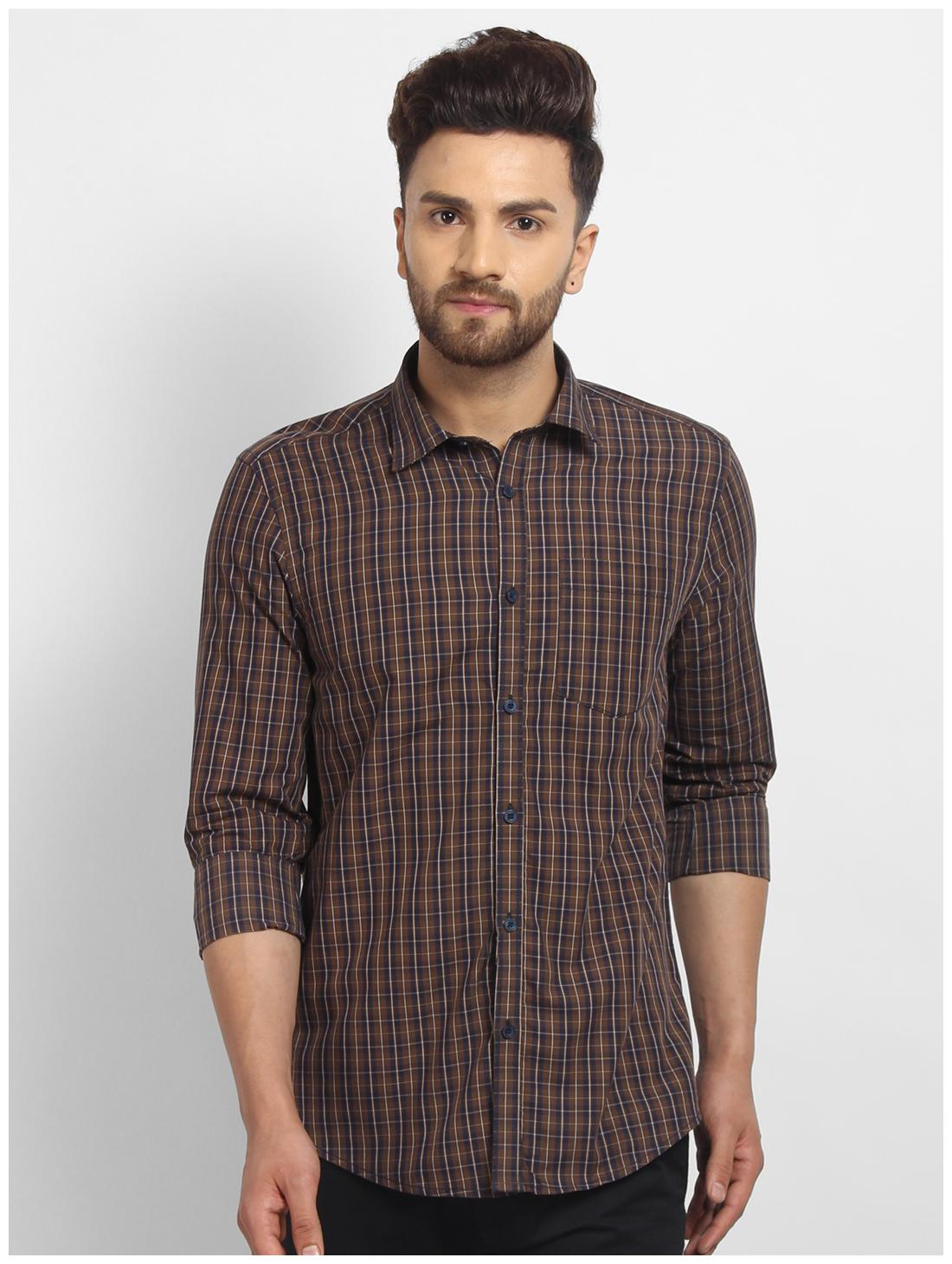 

cape canary Men Brown Checked Regular Fit Casual Shirt