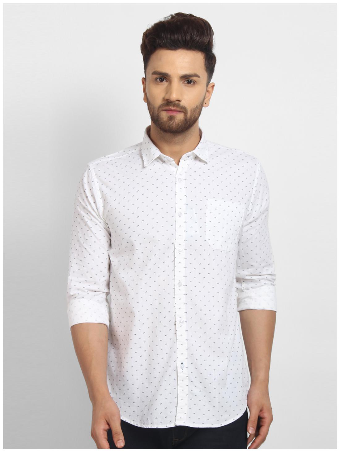 

cape canary Men White Printed Regular Fit Casual Shirt