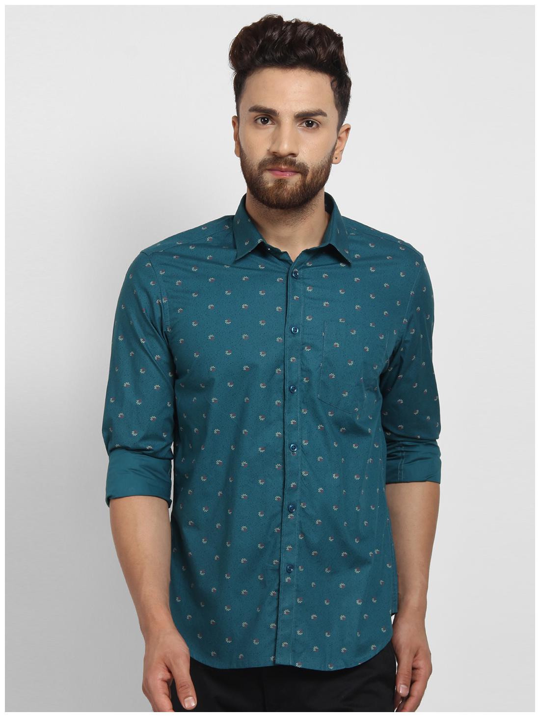 

cape canary Men Blue Printed Regular Fit Casual Shirt