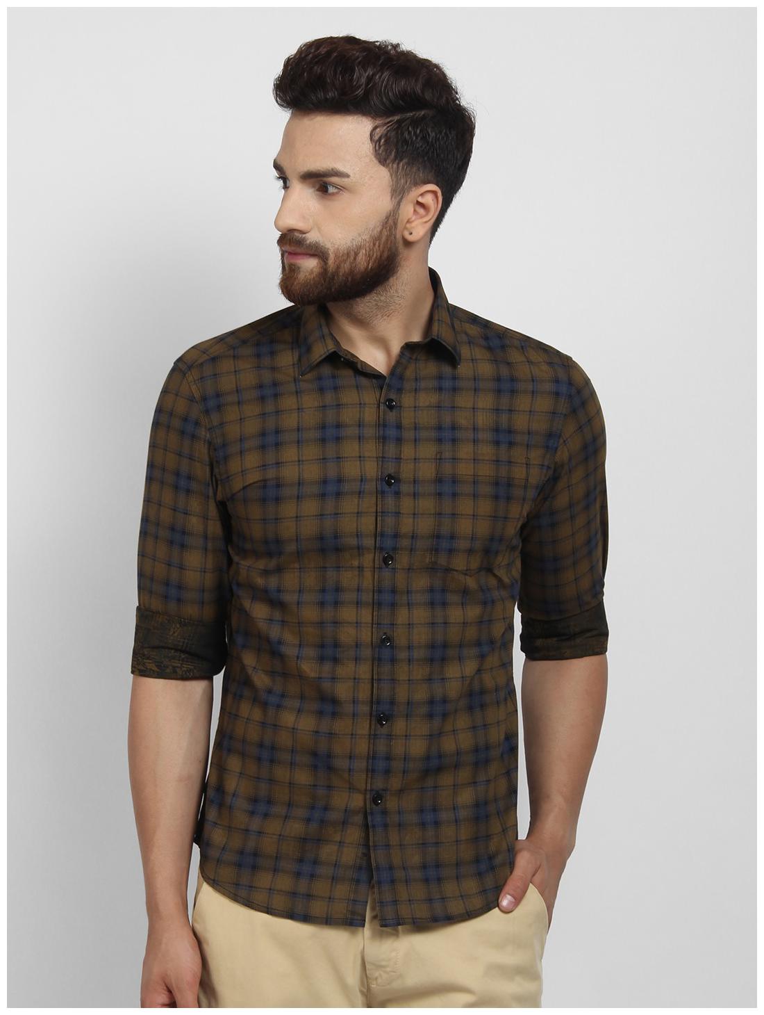 

cape canary Men Yellow Checked Regular Fit Casual Shirt