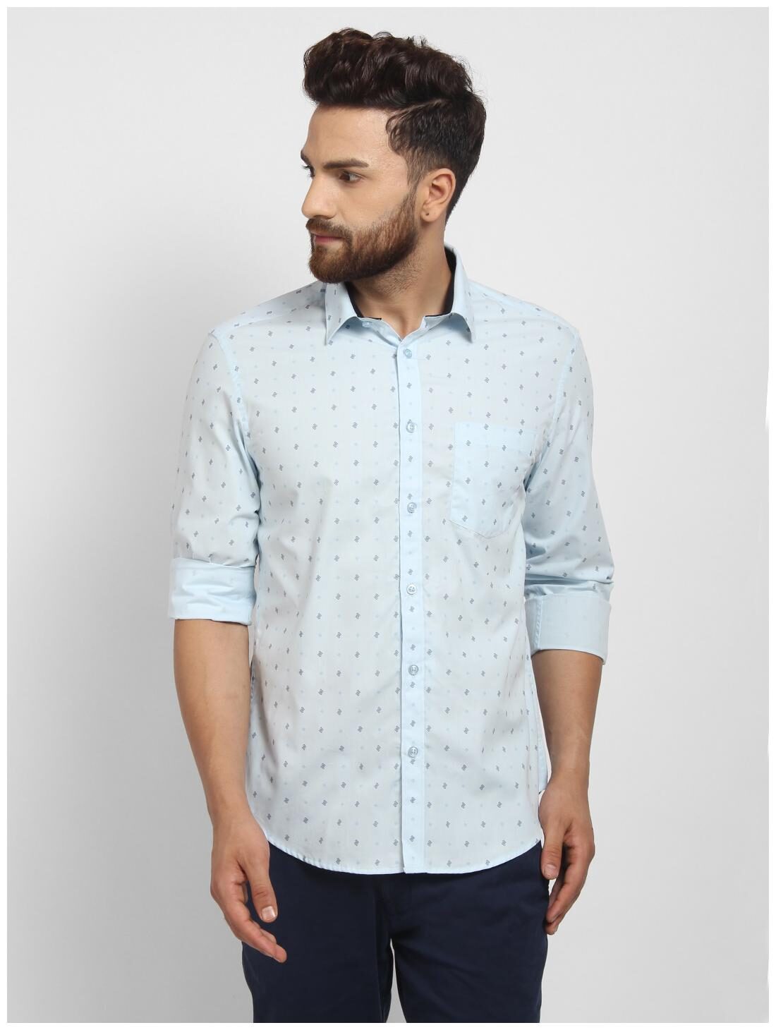 

cape canary Men Blue Printed Regular Fit Casual Shirt