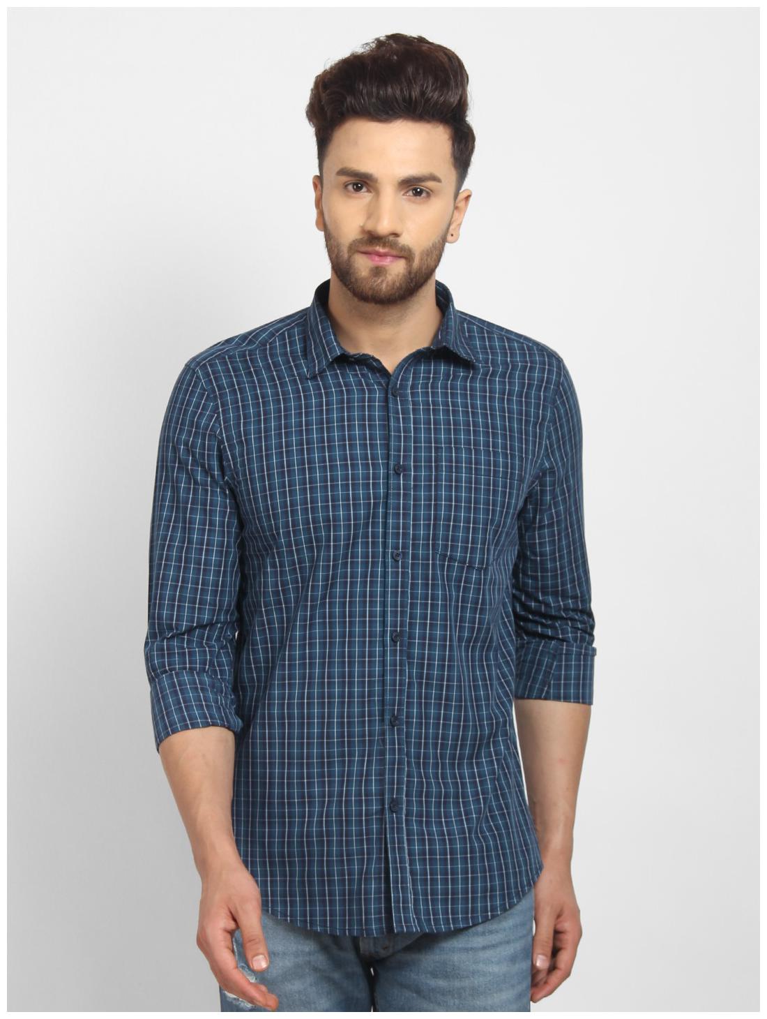 

cape canary Men Blue Checked Regular Fit Casual Shirt