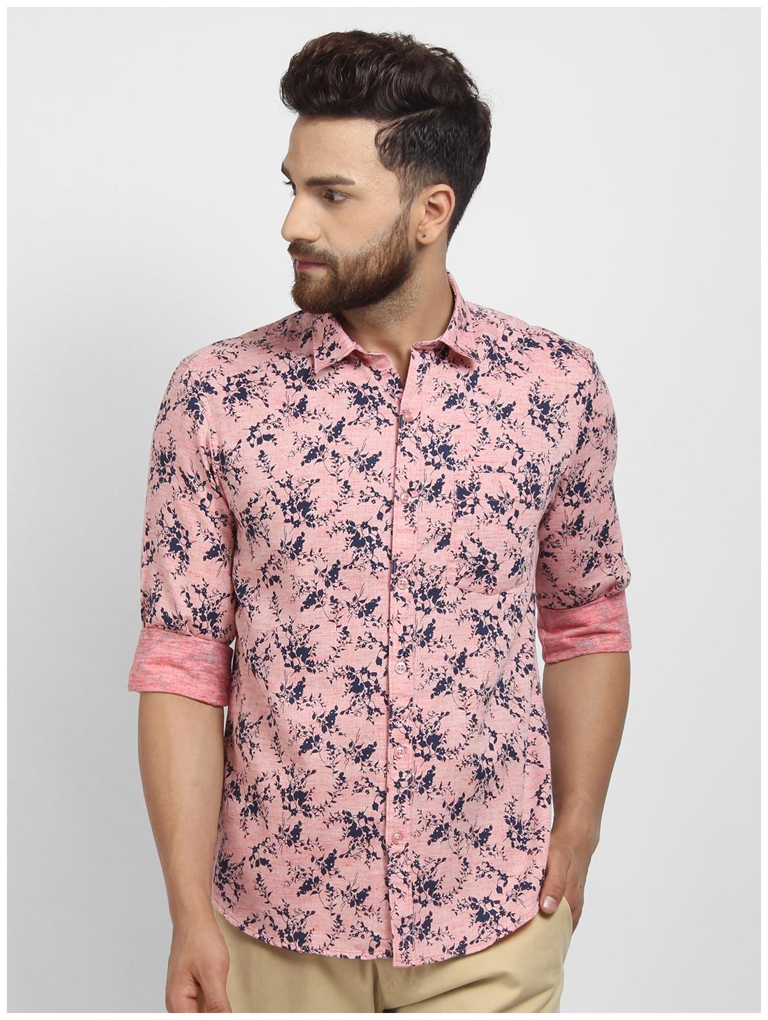 

cape canary Men Pink Printed Regular Fit Casual Shirt