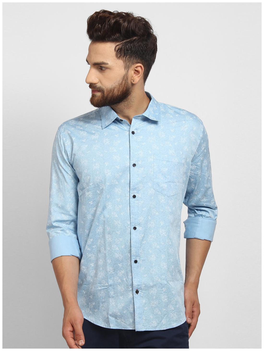 

cape canary Men Blue Printed Regular Fit Casual Shirt
