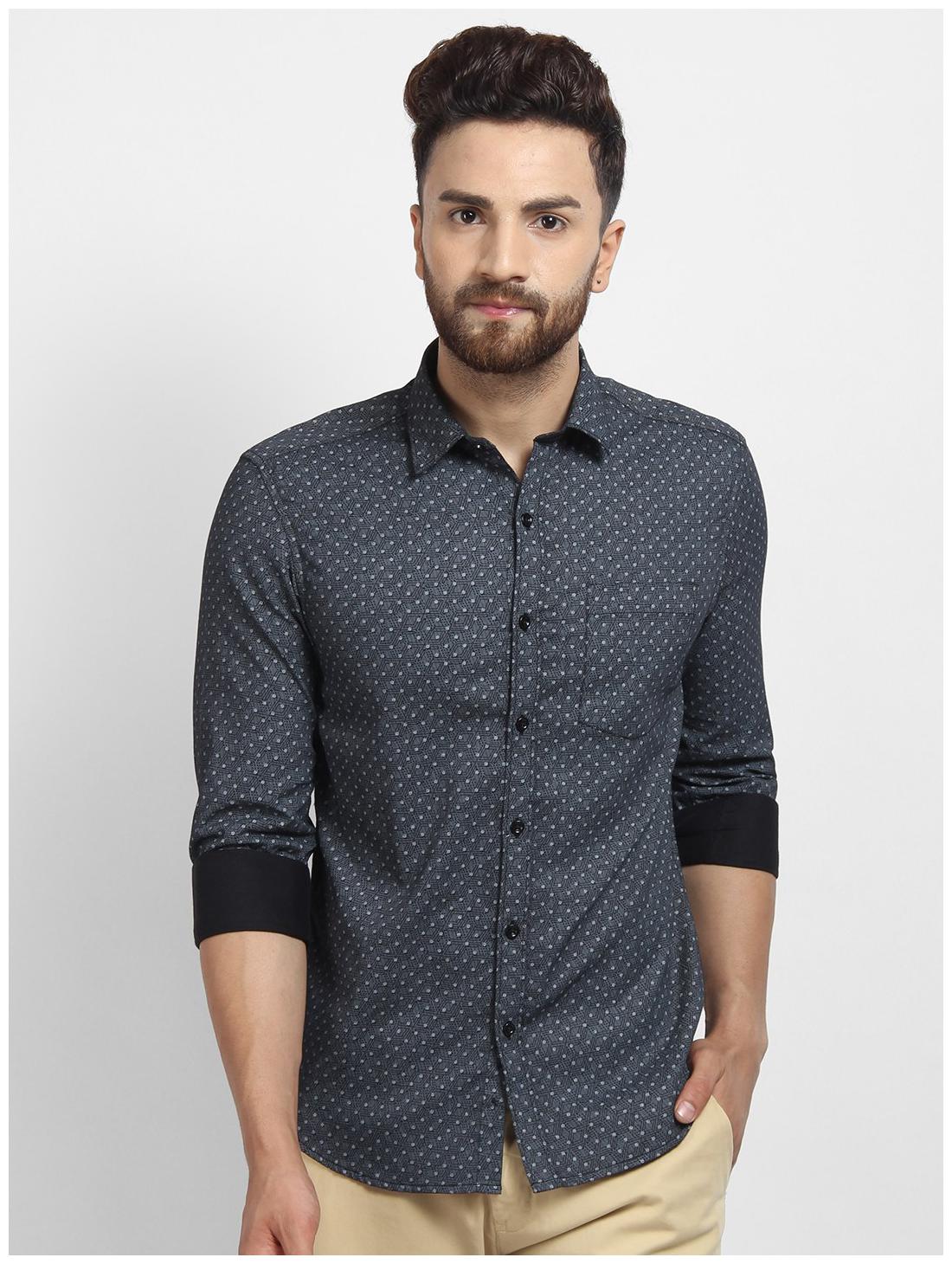 

cape canary Men Grey Printed Regular Fit Casual Shirt