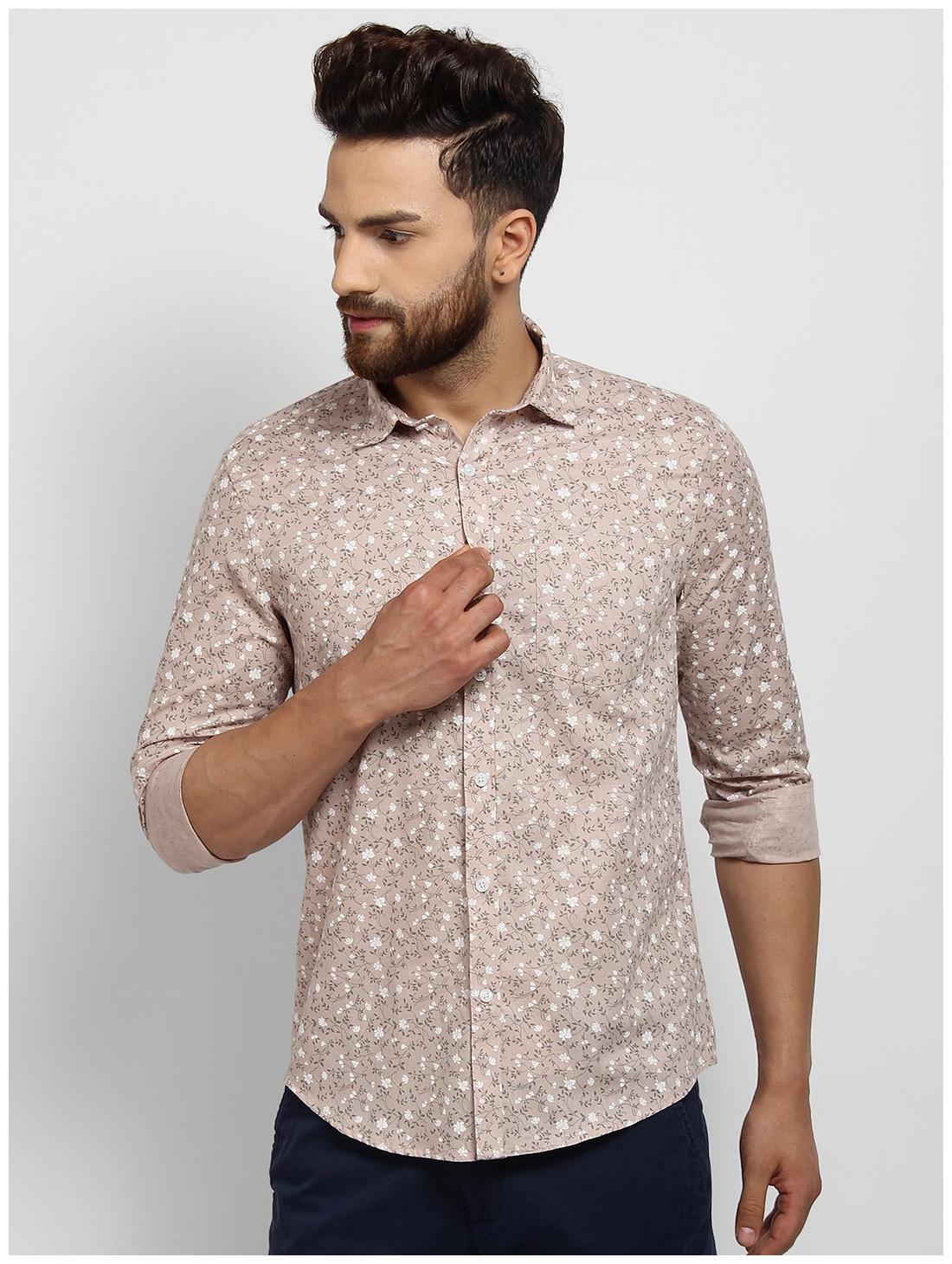 

cape canary Men Beige Printed Regular Fit Casual Shirt