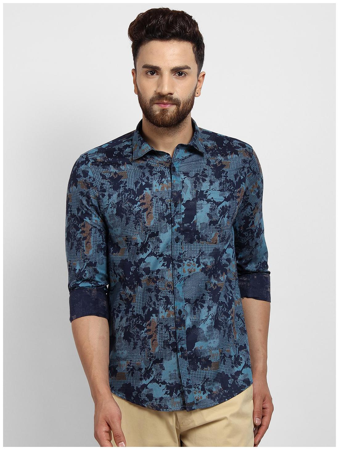 

cape canary Men Blue Printed Regular Fit Casual Shirt