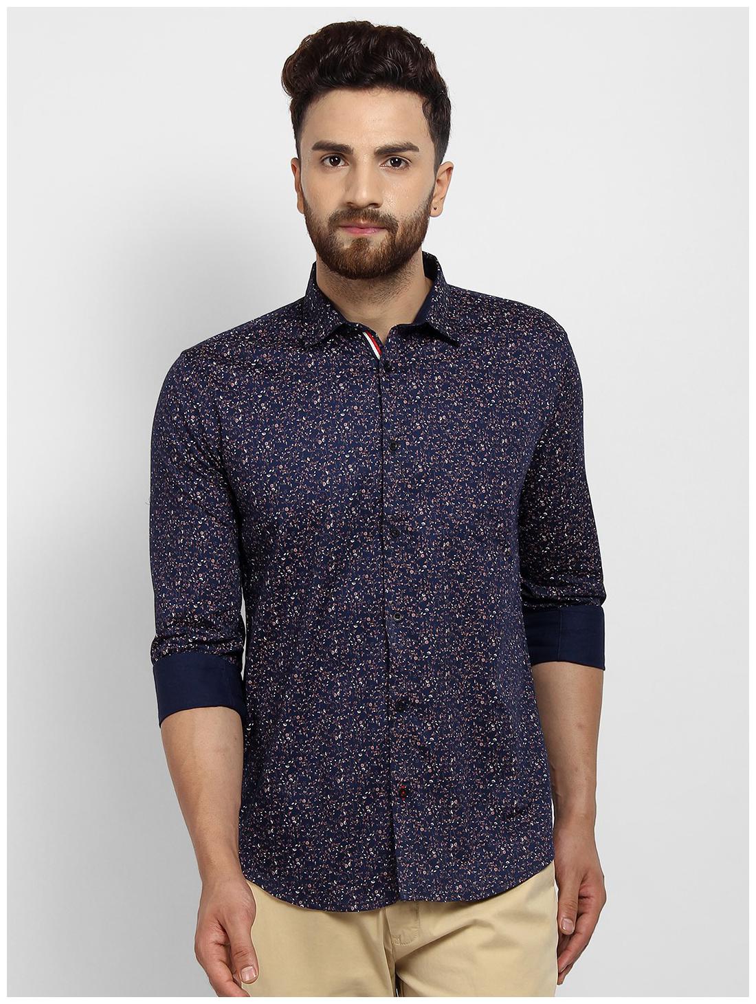 

cape canary Men Blue Printed Regular Fit Casual Shirt