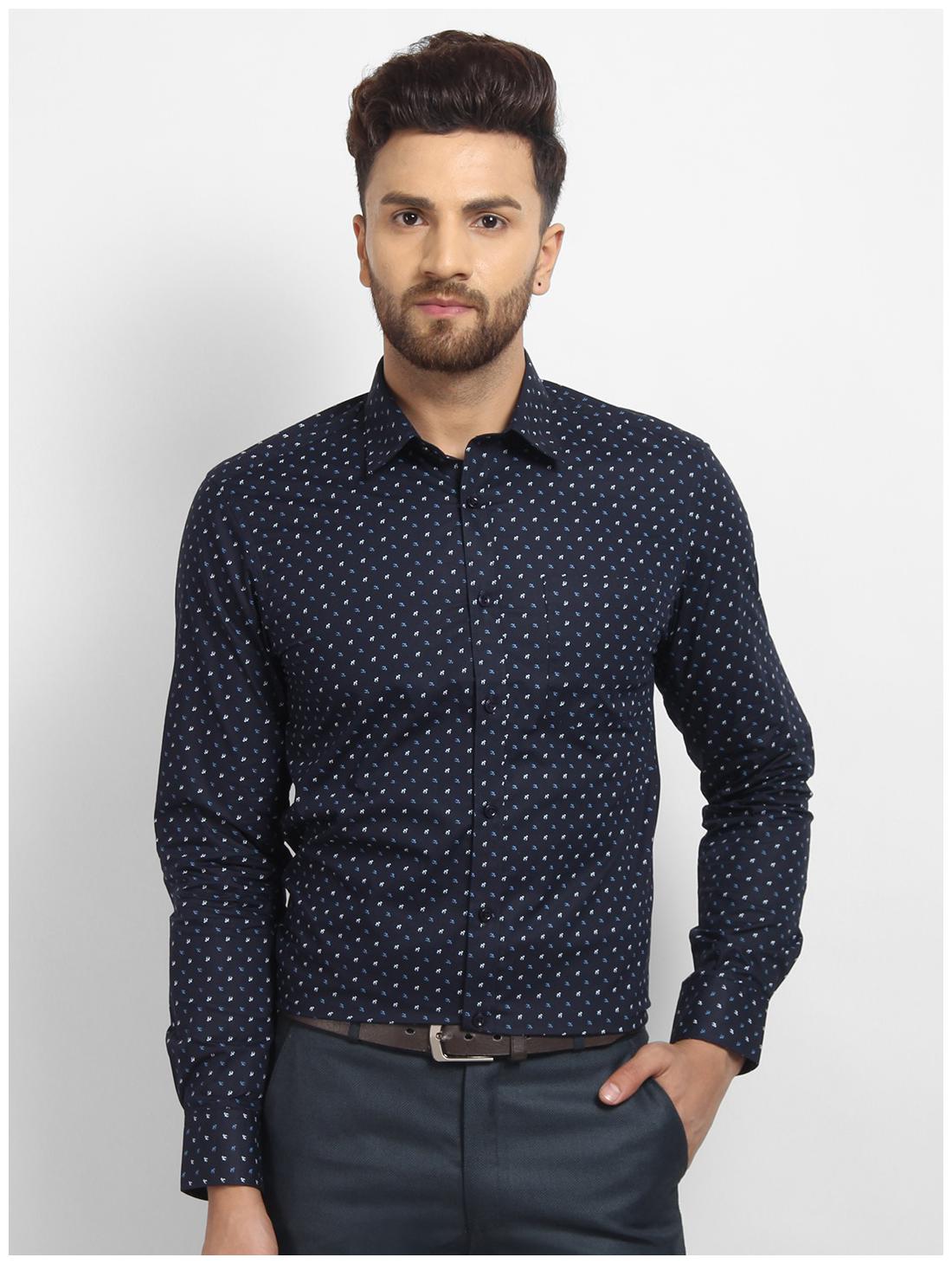 

cape canary Men Blue Printed Regular Fit Casual Shirt