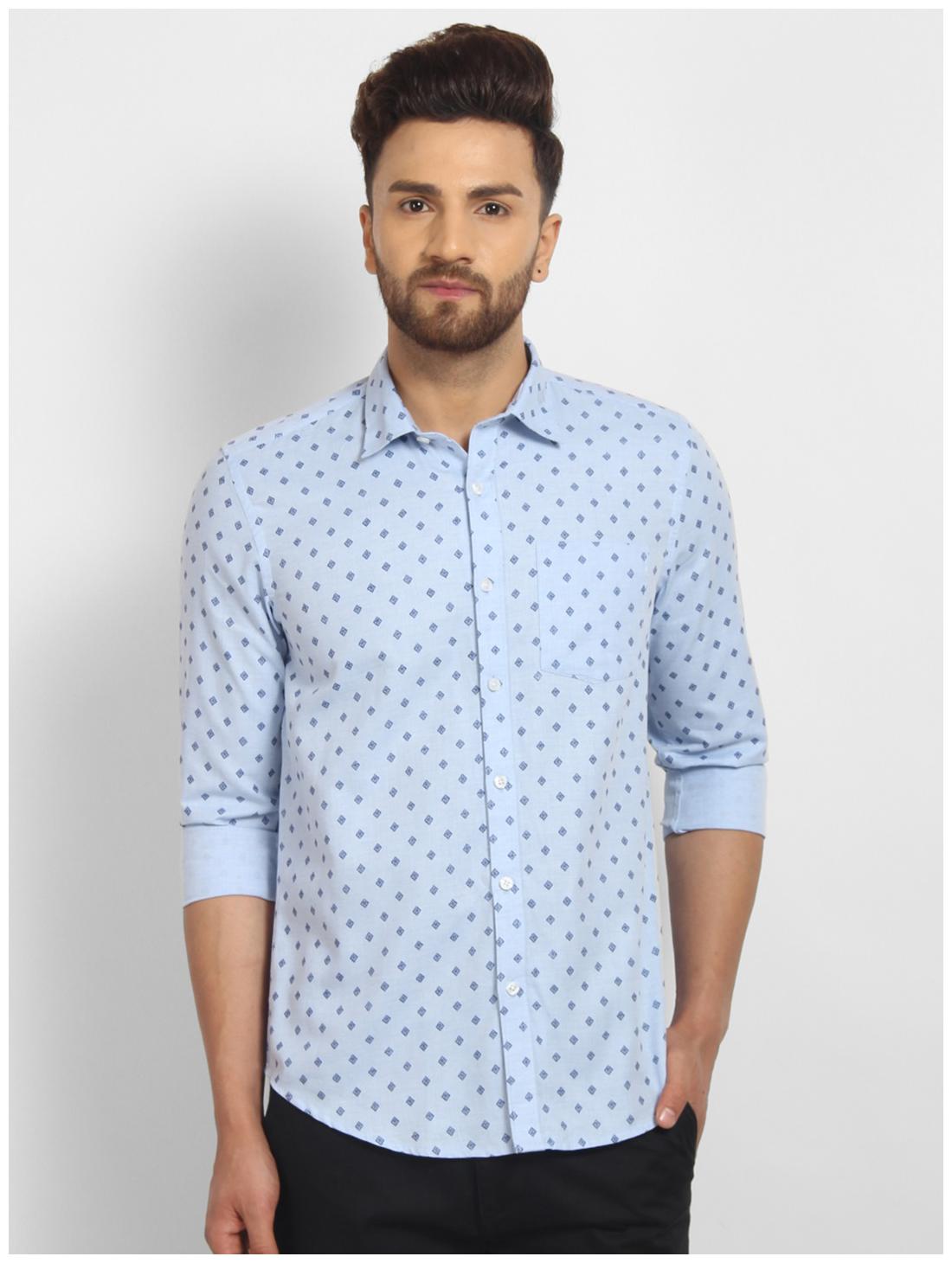 

cape canary Men Blue Printed Regular Fit Casual Shirt