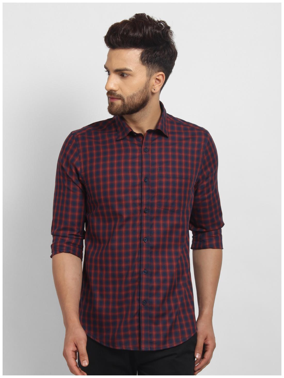 

cape canary Men Red Checked Regular Fit Casual Shirt