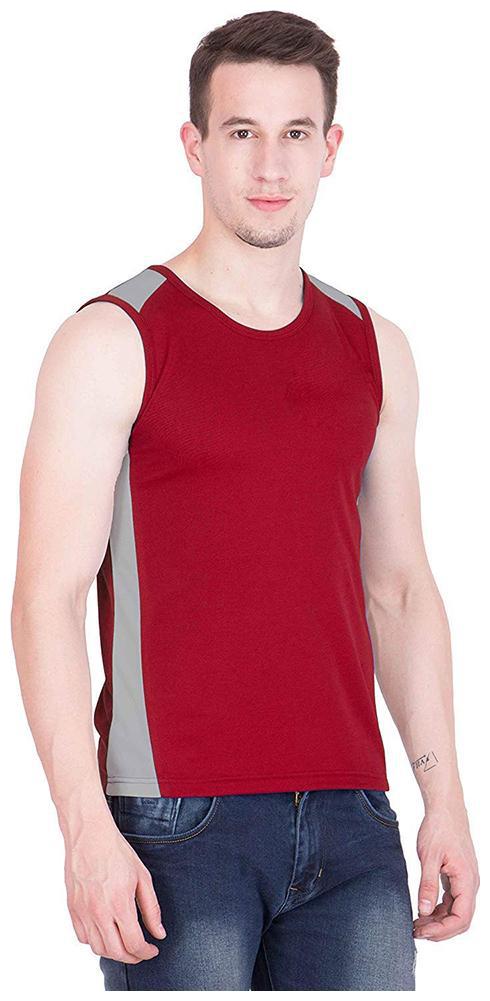 

CaptoFit s Round Neck Sleeveless Polyester T-shirts Men Color Maroon Grey