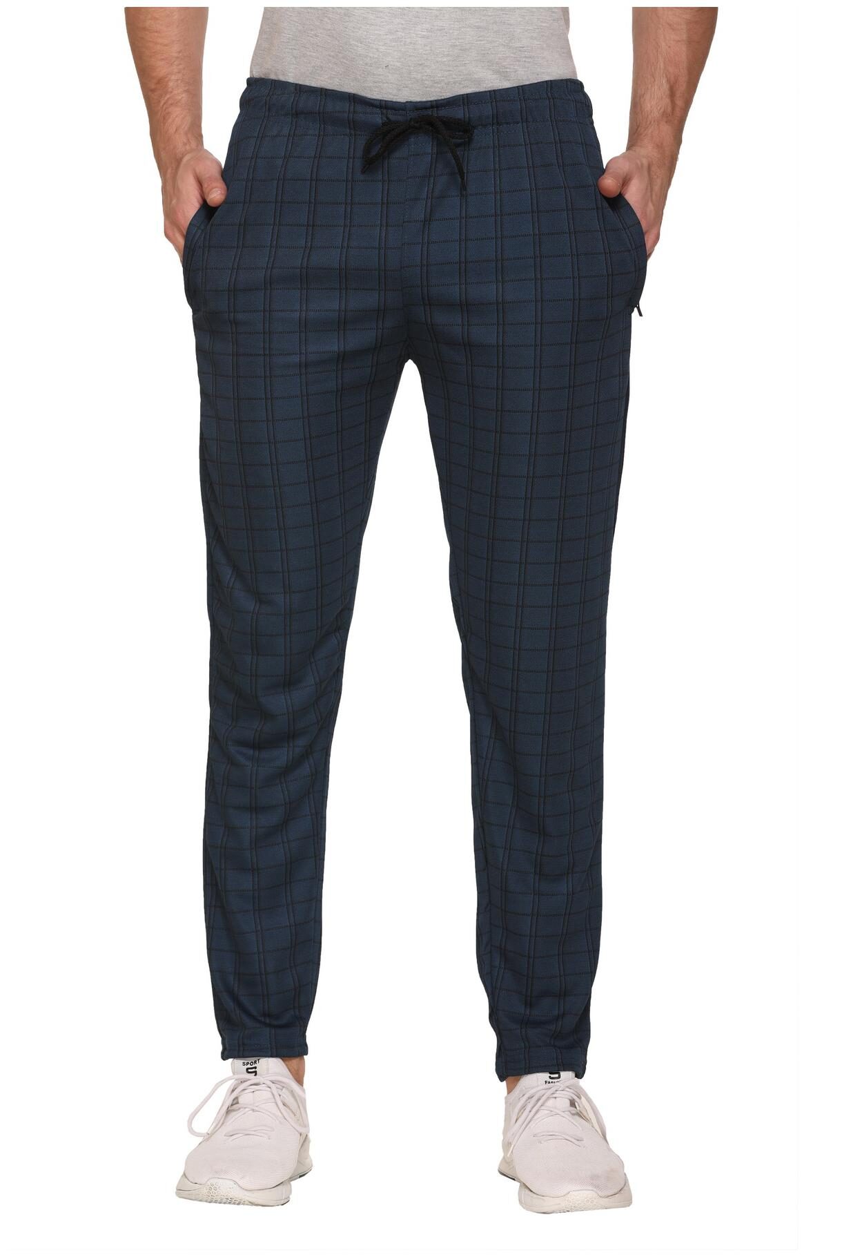

Caracas Men s Polyester Blend Check Regular Fit Track Pants (Navy Blue)