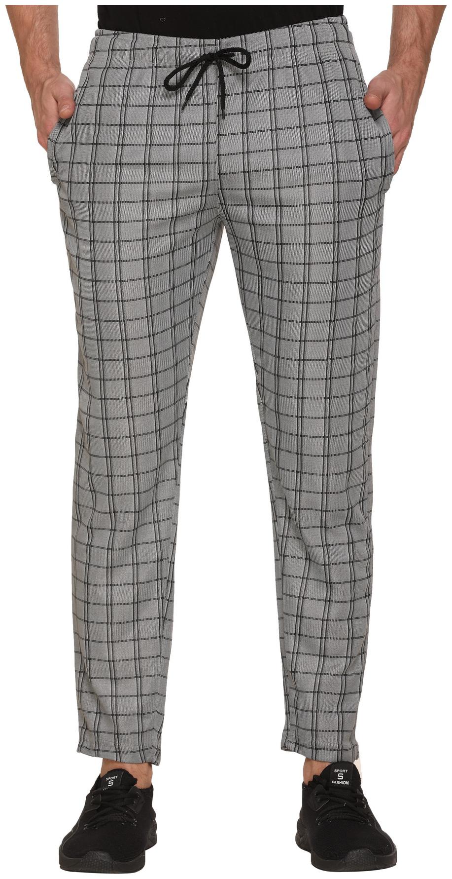 

Caracas Men s Polyester Blend Check Regular Fit Track Pants (Grey)