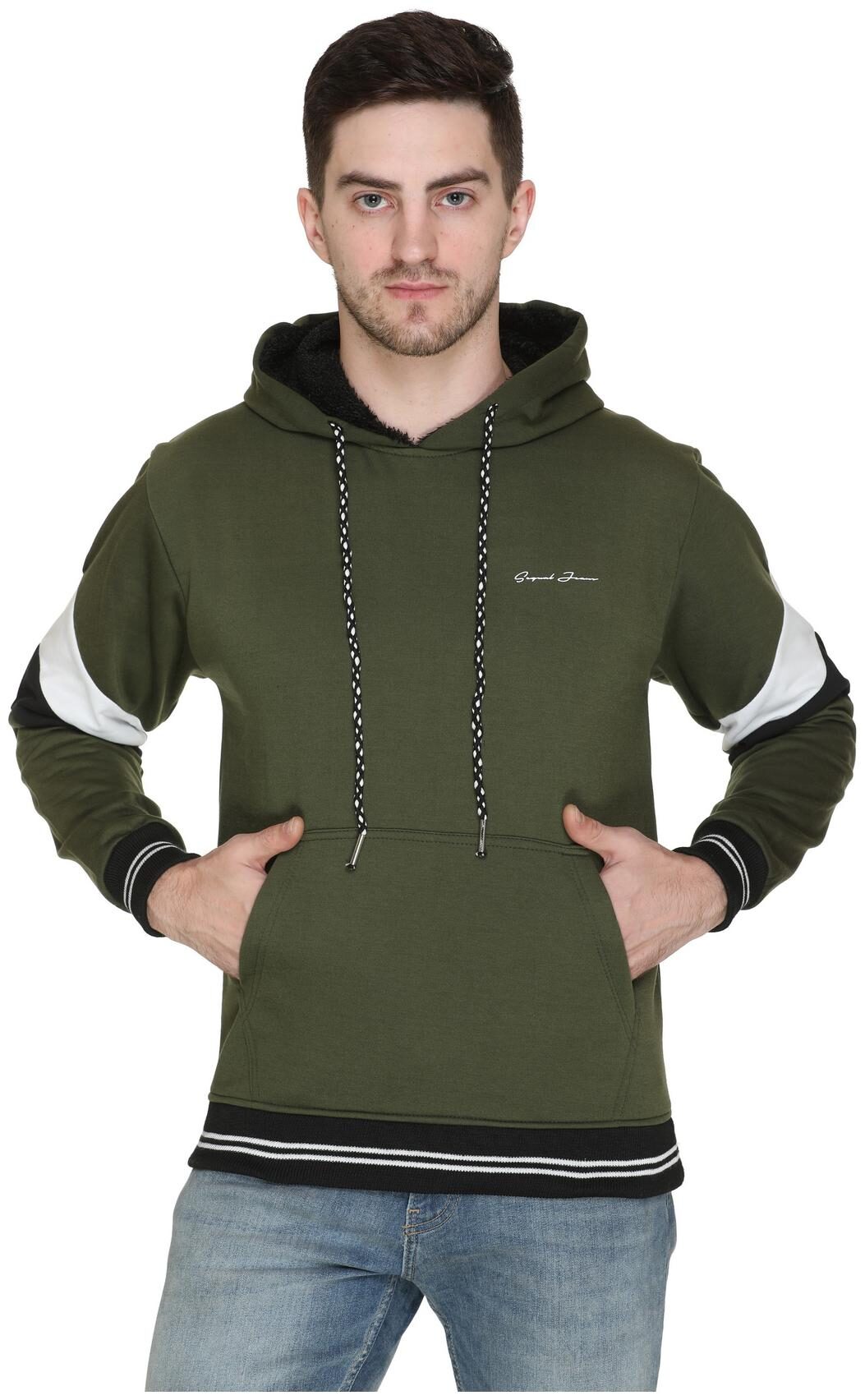 

CaracasMen Fleece Solid Olive Sweatshirt