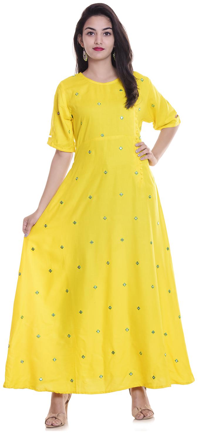 

SHREE MAYA BOTIQUE Women Yellow Embroidered Anarkali Kurta