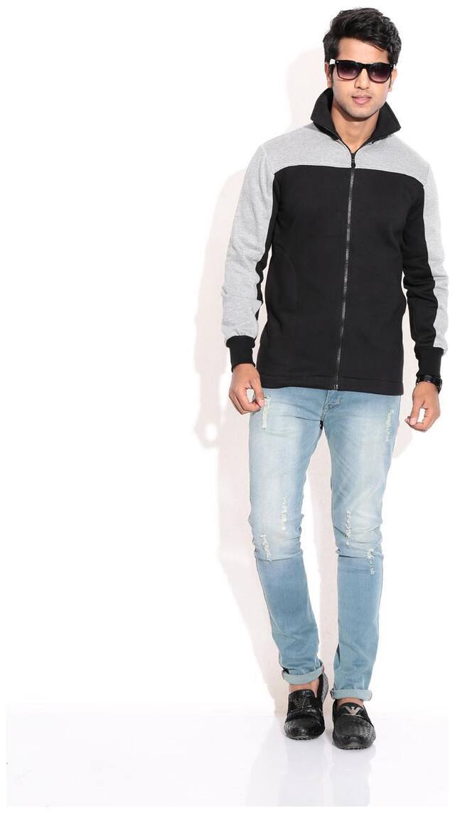 Casual Tees  Fleece Black-Grey Men's Jacket