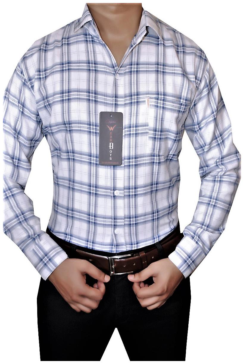 

WEARBOTS Men White Blue Checked Slim Fit Casual Shirt