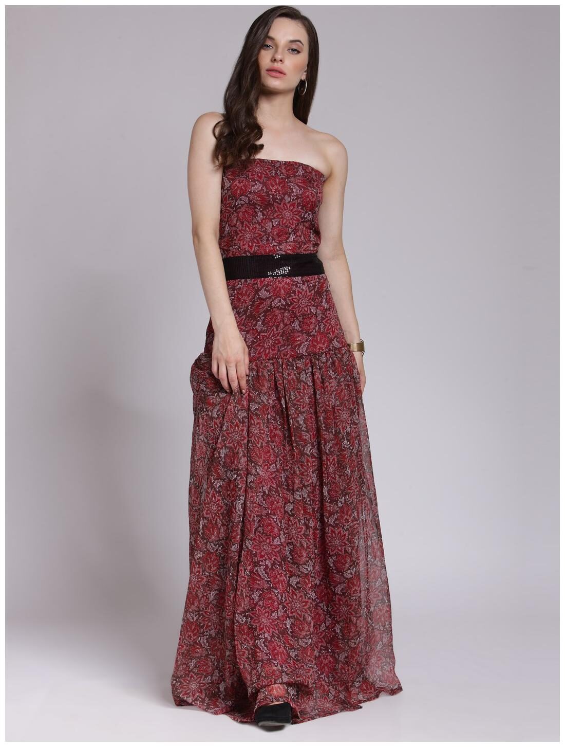 

Cation Maroon Printed Maxi dress