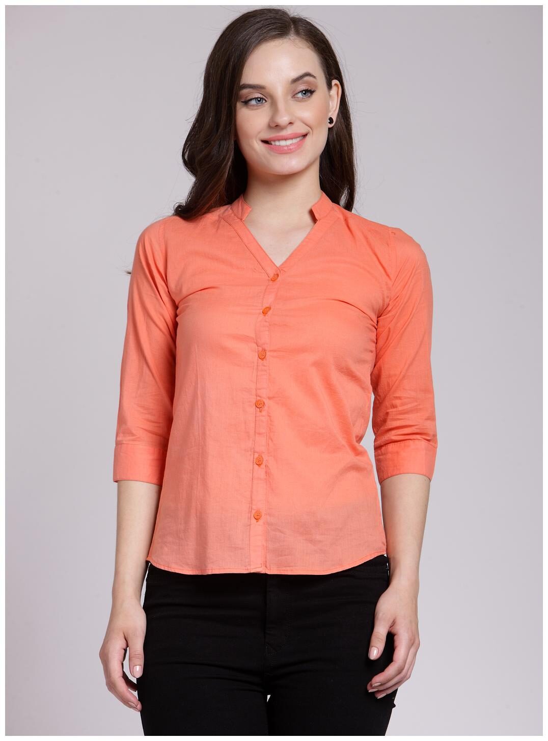 

Cation Women Orange Solid Regular Fit Shirt