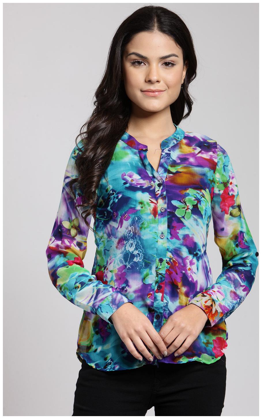 

Cation Women Blue Printed Regular Fit Shirt