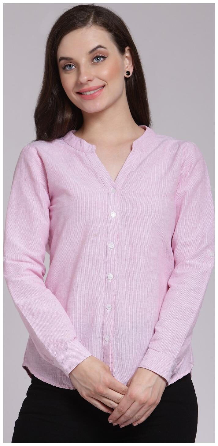 

Cation Women Pink Striped Regular Fit Shirt