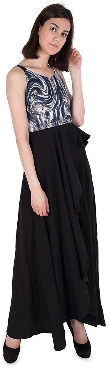 

Cattleya Black Sleeveless Long Dress with Asytrical Hem Line