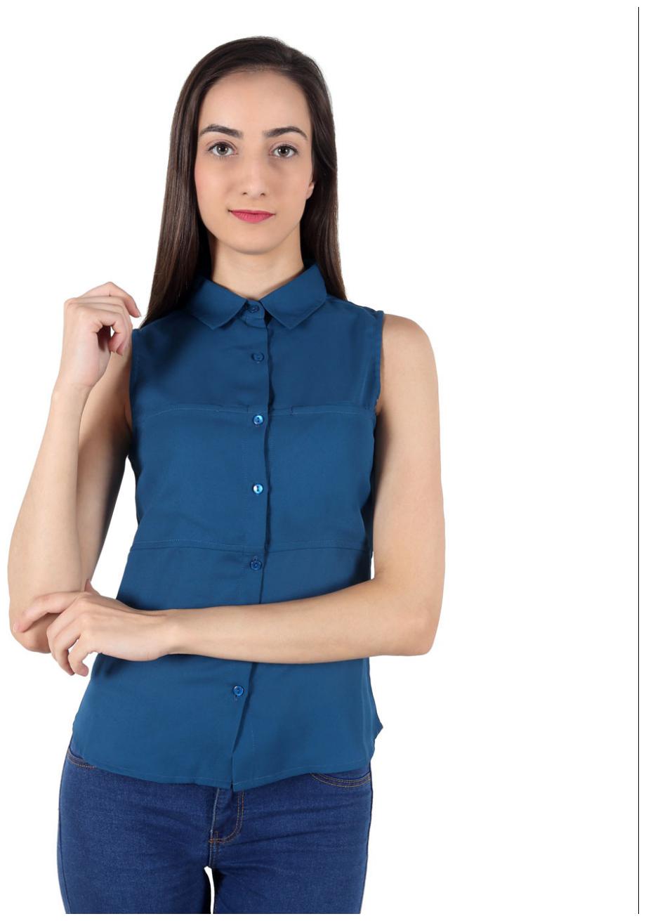 

Cattleya Women Blue Solid Regular Fit Shirt