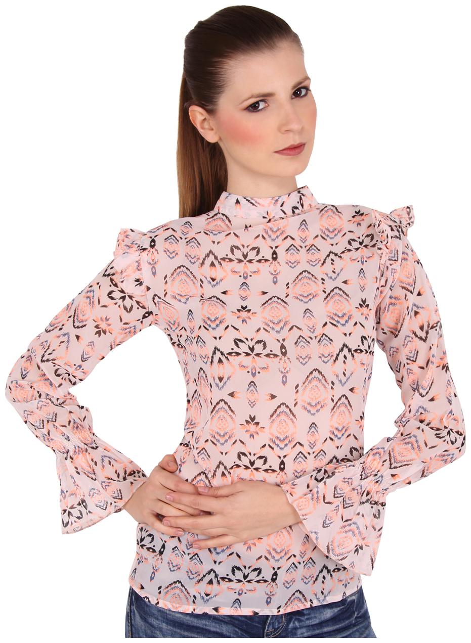 

Cattleya Long Sleeve Band collar top with Button Detailing and Bell Sleeves