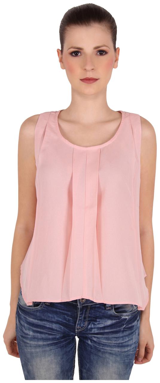 

Cattleya Sleeveless Crew Neck Top with Front Pleats