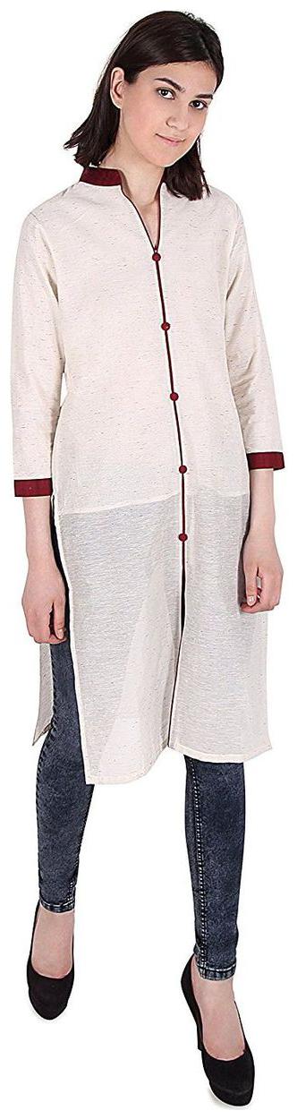 

Cattleya Solid 3 4 Sleeves Off White Long Lined Kurti