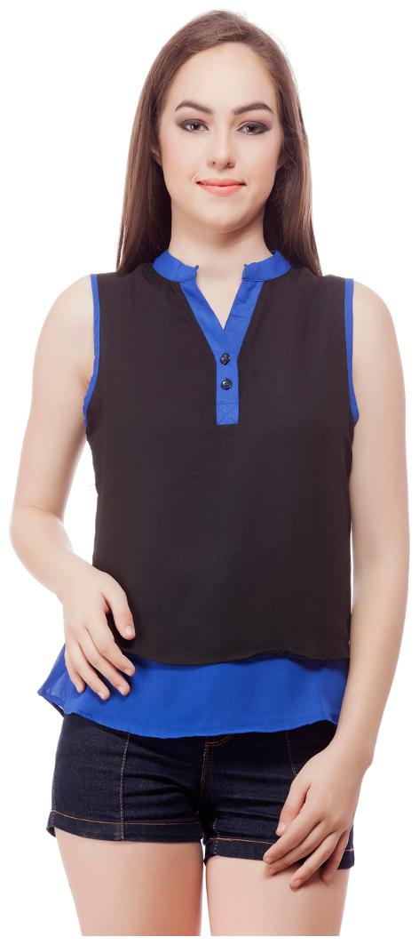 

Cattleya Women s Royal Black Solid Georgette Designer Top
