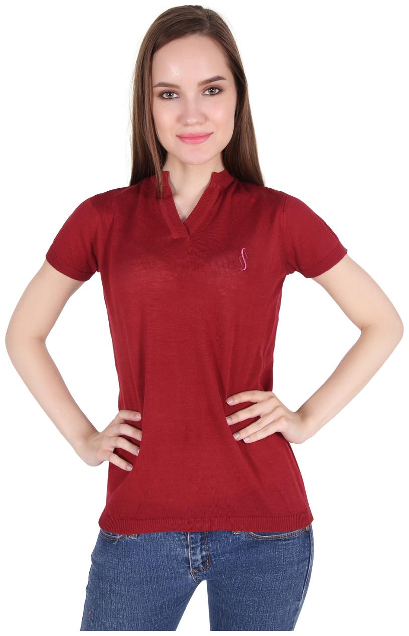 

Cattleya Women s 100 Cotton Fashion Knit Henley Bugundy t shirts