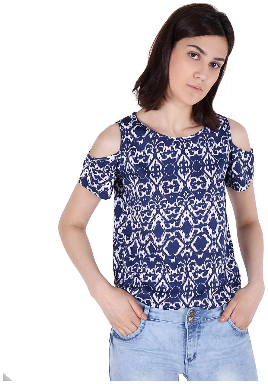 

Cattleya Women s Navy White Printed Rayon Designer Top