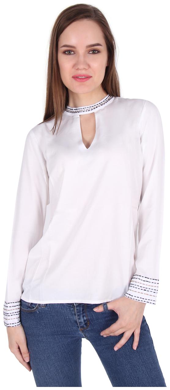 

Cattleya Women s Mock Neck White Top with bead Neck