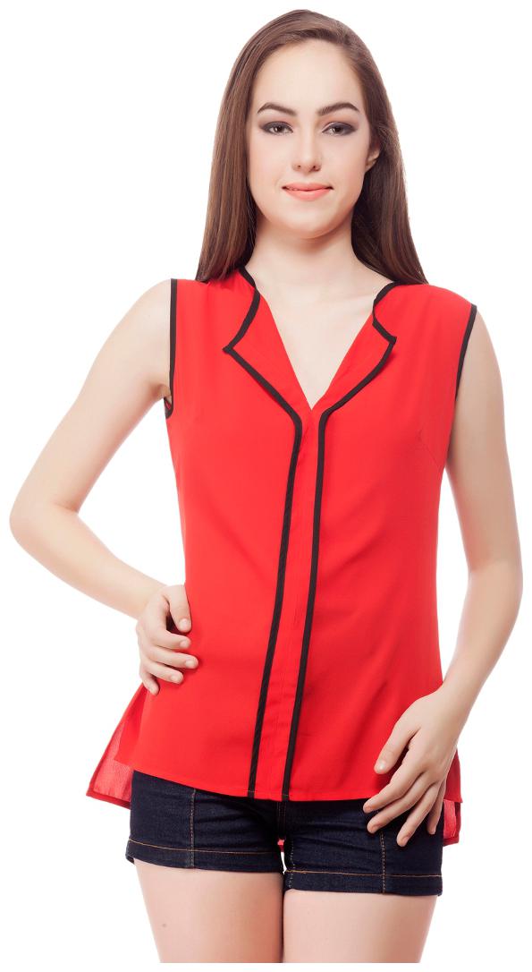 

Cattleya Women s Red Solid Crepe Designer Top