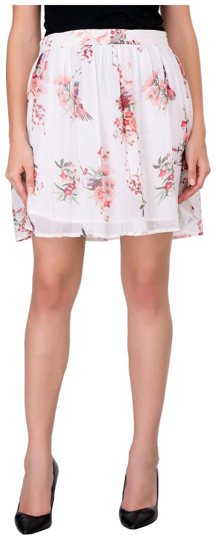 

Cattleya Women s Cream Black Printed Chiffon Designer Flared Lined Skirt