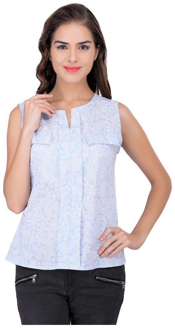 

Cattleya Women s Sky Blue Printed Cotton Designer Top
