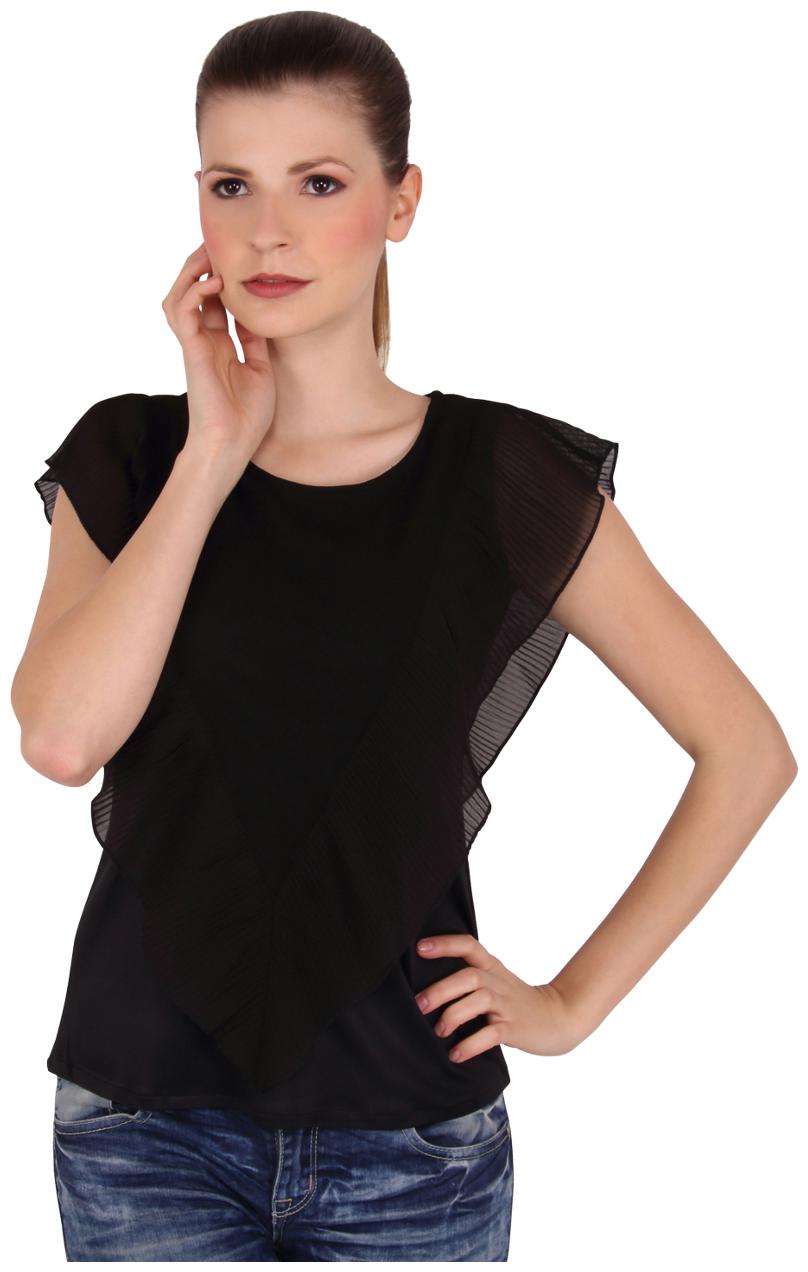 

Cattleya Women s Black Solid Polyester Designer Top