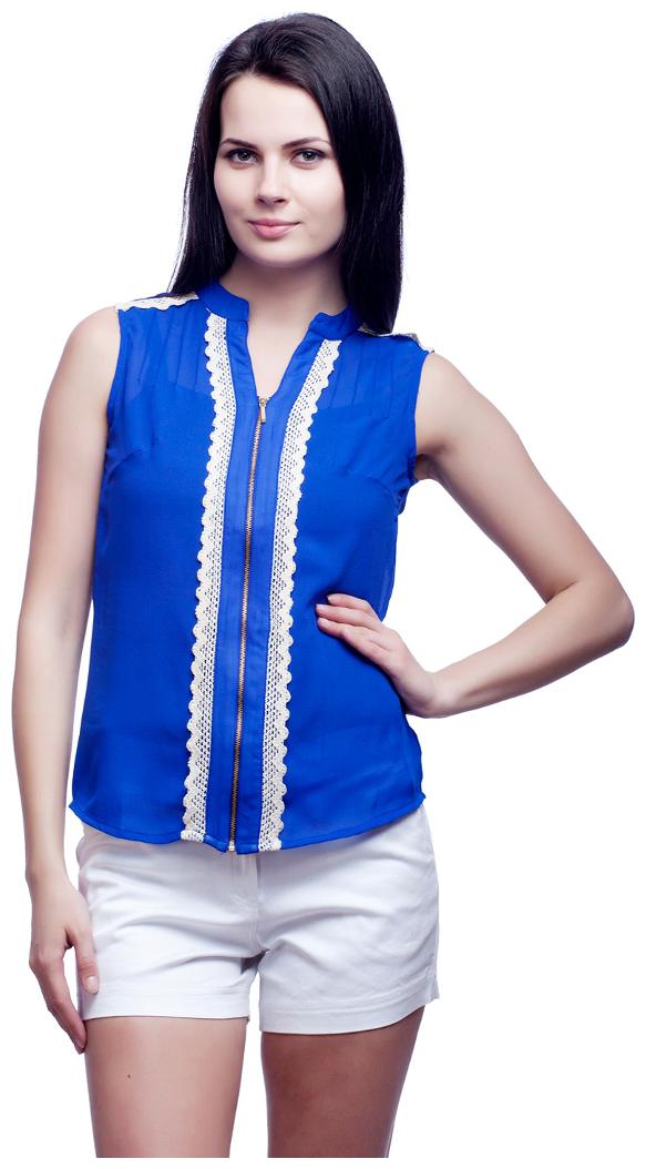 

Cattleya Women s Blue Solid Georgette Designer Top