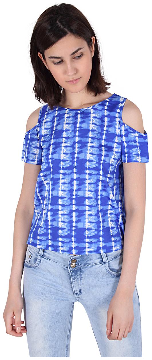 

Cattleya Women s Blue Printed Crepe Designer Top