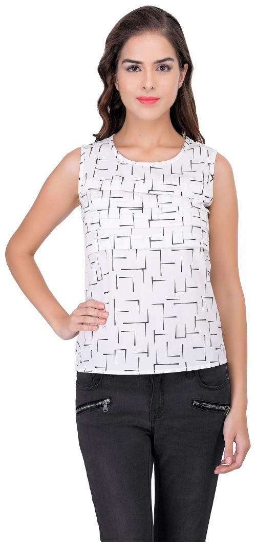 

Cattleya Women s White Printed Polyester Designer Top