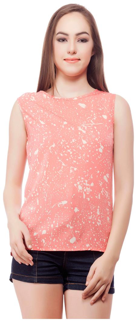 

Cattleya Women s Peach Printed Crepe Designer Top