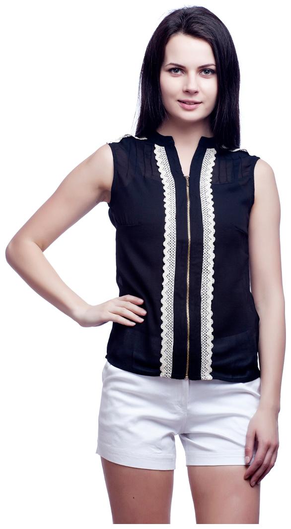 

Cattleya Women s Black Solid Georgette Designer Top