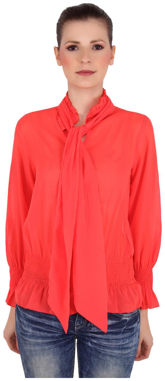 

Cattleya Women s Mock Neck Front Tie Orange Top