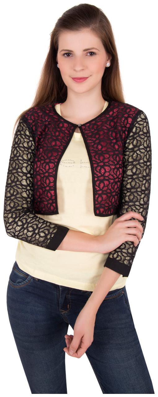 

Cattleya Women s Black Solid Net Polyester Shrug