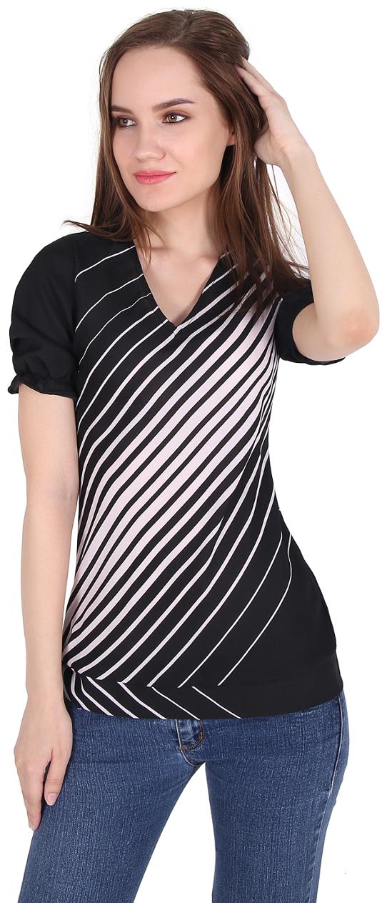 

Cattleya Women s Black White Printed Georgette Designer Top