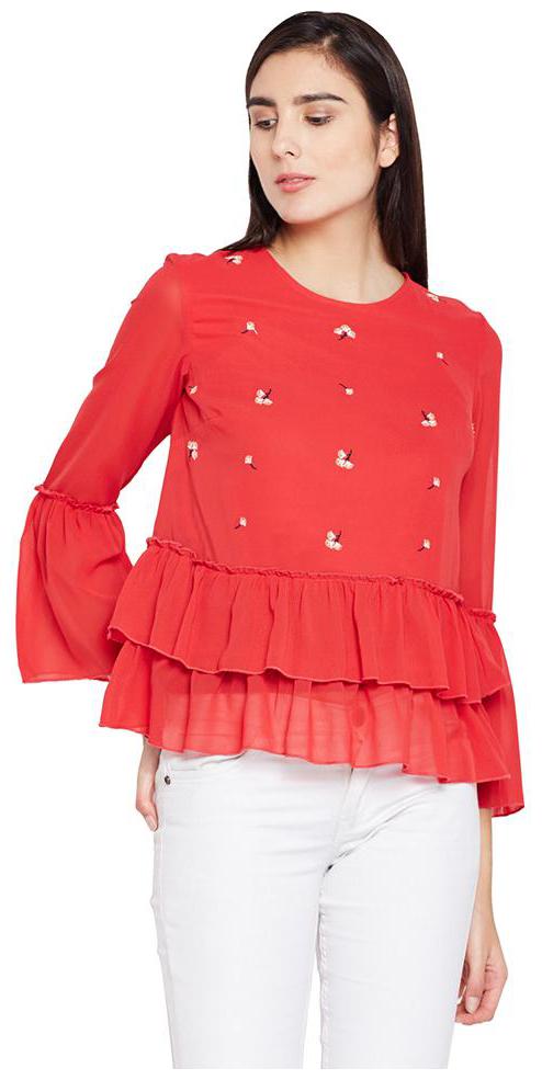 

OXOLLOXO Women Solid Regular top - Red
